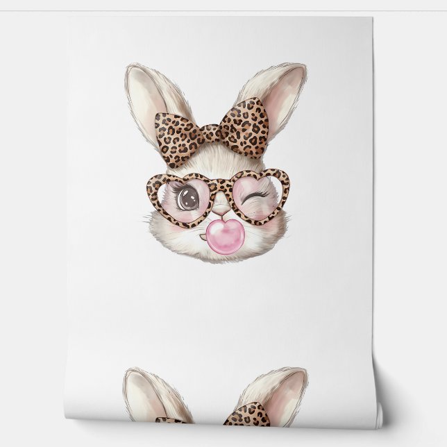 Easter Bunny Cute Glasses Leopard Bunny Rabbit Eas Behang (Afrollen)