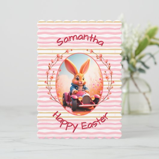 Easter bunny cute name feestdagenkaart (Staand voorkant)