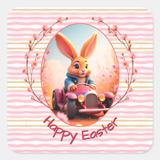 Easter Bunny Cute Vierkante Sticker (Voorkant)