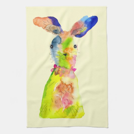 Easter bunny cute watercolor theedoek (Verticaal)