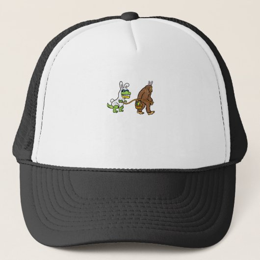 Easter Bunny Dino Bigfoot Sasquatch Trex Men Boys  Trucker Pet (Voorkant)