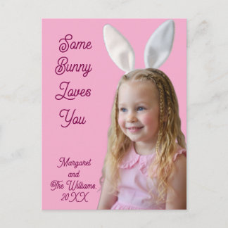 Easter Bunny Ears Girl Photo Pale Purple Card Briefkaart