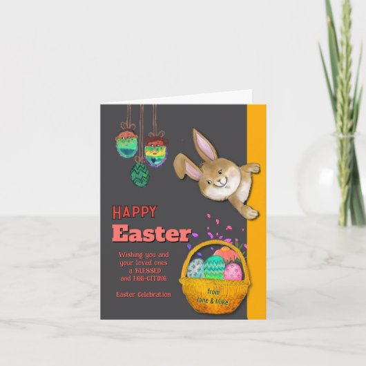 Easter Bunny EGG-CITING illustratie Feestdagen Kaart (Voorkant)