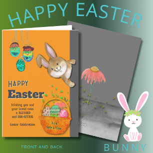 Easter Bunny EGG-CITING Oranje illustratie Feestdagen Kaart