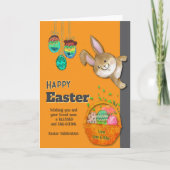 Easter Bunny EGG-CITING Oranje illustratie Feestdagen Kaart (Voorkant)