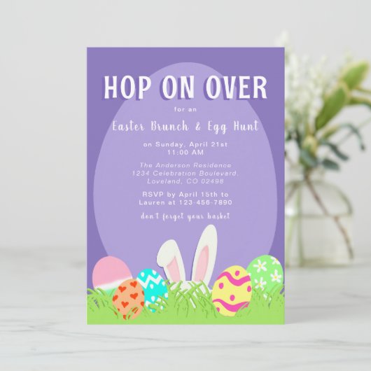 Easter Bunny Egg Hunt en Zondag Brunch Uitnodiging (Staand voorkant)