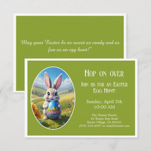 Easter bunny | Egg Hunt  | Hop on over | green -  Kaart (Voorkant / Achterkant)