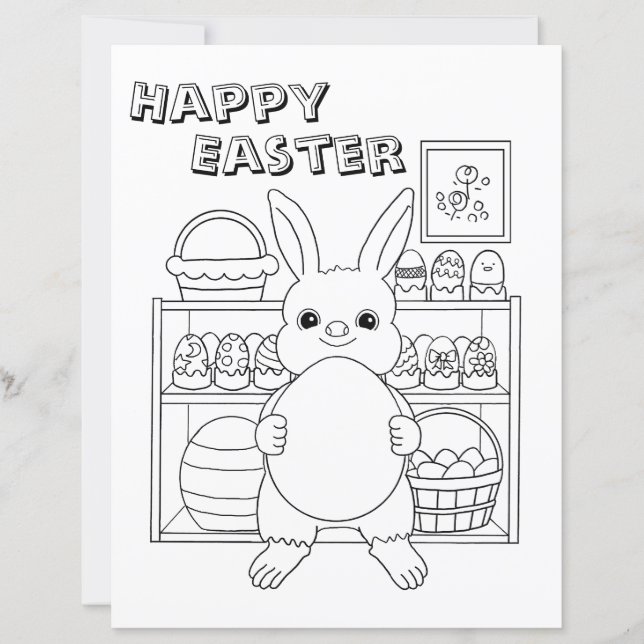 Easter Bunny Egg Kids Coloring Page Paper Sheet (Voorkant)