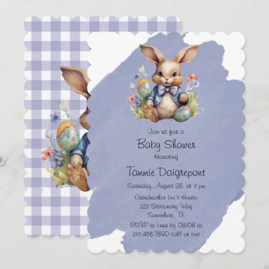 Easter Bunny Eggs and Flowers Baby shower Kaart (Voorkant / Achterkant)