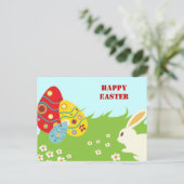 Easter bunny, eggs and flowers custom postcard feestdagenkaart (Staand voorkant)