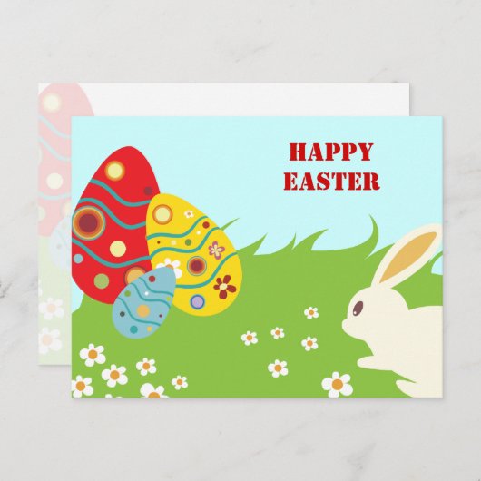 Easter bunny, eggs and flowers custom postcard feestdagenkaart (Voorkant / Achterkant)