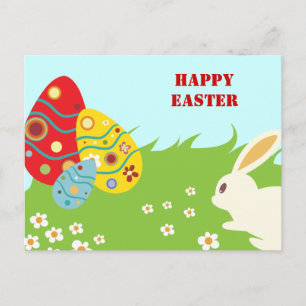 Easter bunny, eggs and flowers custom postcard feestdagenkaart