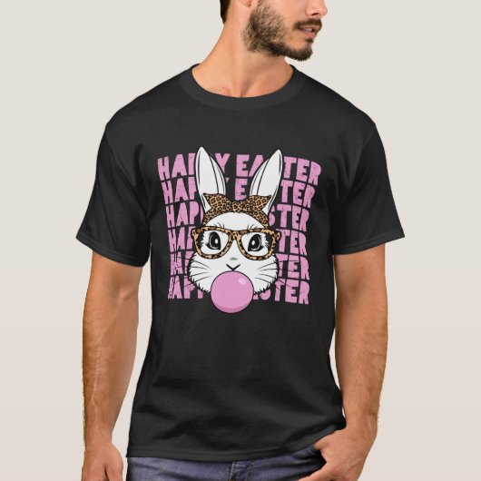 Easter Bunny Face Glasses Leopard Happy Easter Day T-shirt (Voorkant)