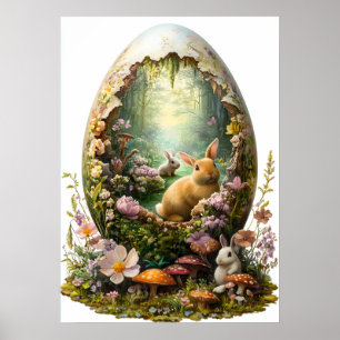 Easter Bunny Fantasy Forest Egg Poster