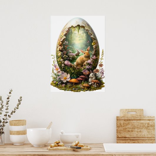 Easter Bunny Fantasy Forest Egg Poster (Keuken)