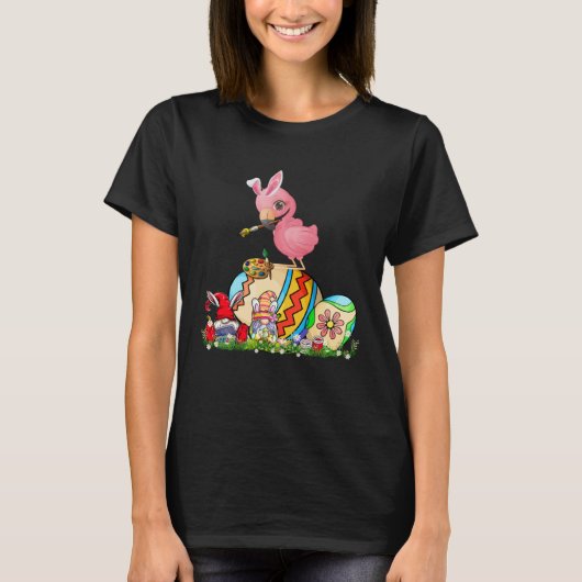 Easter Bunny Flamingo With Gnomes Painting Chocola T-shirt (Voorkant)
