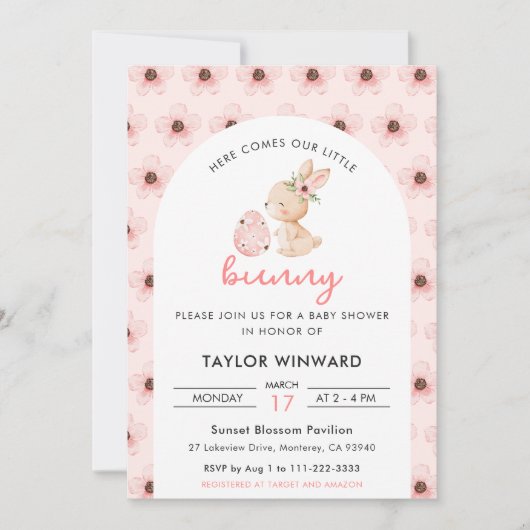 Easter Bunny Floral Baby Shower Kaart (Voorkant)