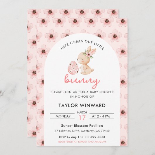 Easter Bunny Floral Baby Shower Kaart (Voorkant / Achterkant)