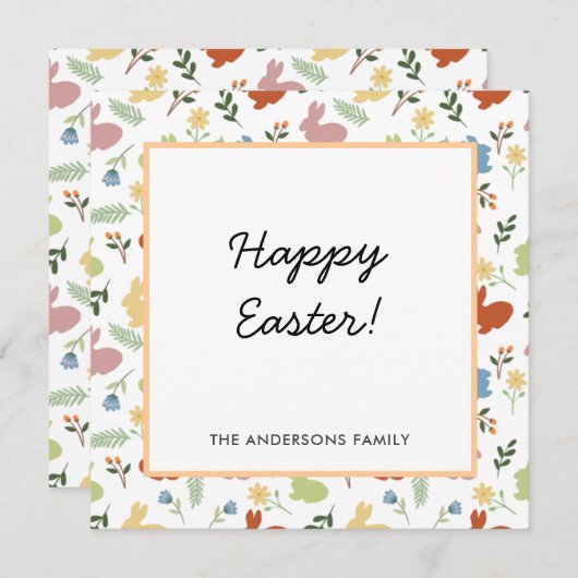 Easter Bunny Floral Pattern Wenskaart (Voorkant / Achterkant)