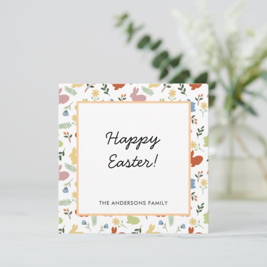Easter Bunny Floral Pattern Wenskaart (Staand voorkant)