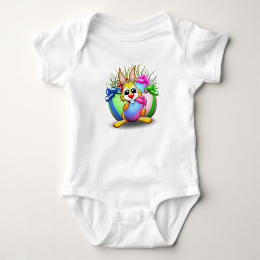 Easter Bunny Funny and Cute Character Biting an Eg Romper (Voorkant)