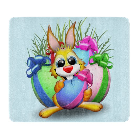 Easter Bunny Funny and Cute Character Biting an Eg Snijplank (Voorkant)
