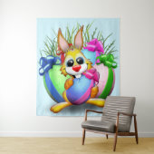 Easter Bunny Funny and Cute Character Biting an Eg Wandkleed (In situ)
