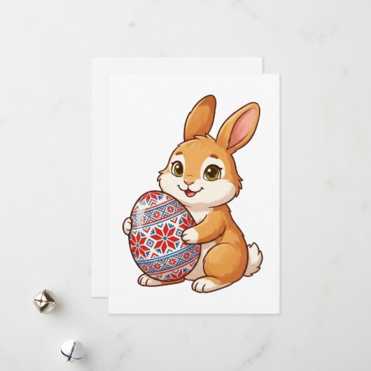 Easter Bunny Glossy Greeting Card | Minimalist Feestdagenkaart (Voorkant / Achterkant in situ)