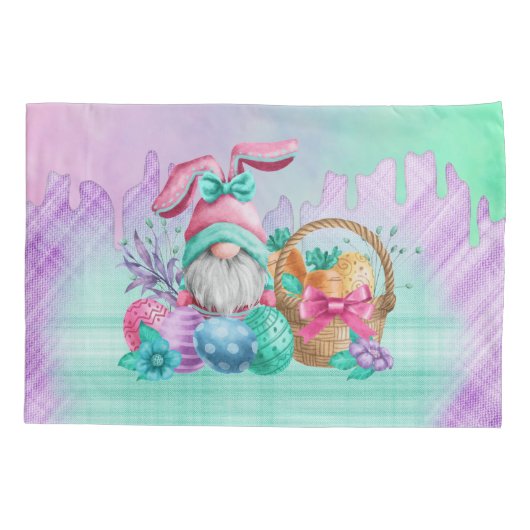 Easter Bunny Gnome With Basket Eggs Kussensloop (Achterkant)