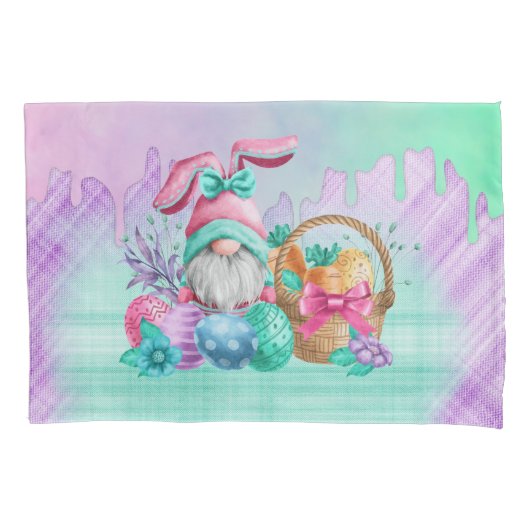 Easter Bunny Gnome With Basket Eggs Kussensloop (Voorkant)
