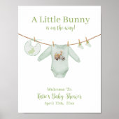Easter Bunny Green Clothesline Baby shower Welkom Poster (Voorkant)