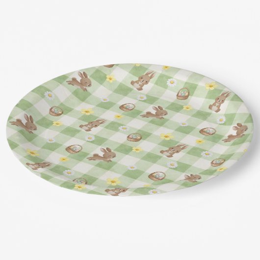 Easter Bunny Green Gingham Papieren Bordje (Gekanteld)