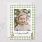 Easter Bunny Green Gingham Photo Feestdagenkaart (Voorkant)