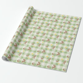 Easter Bunny Green Gingham Wrapping Paper Cadeaupapier