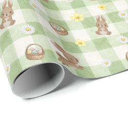 Easter Bunny Green Gingham Wrapping Paper Cadeaupapier