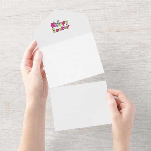 Easter Bunny Happy Easter Eggs All In One Uitnodiging (Afscheurbaar)