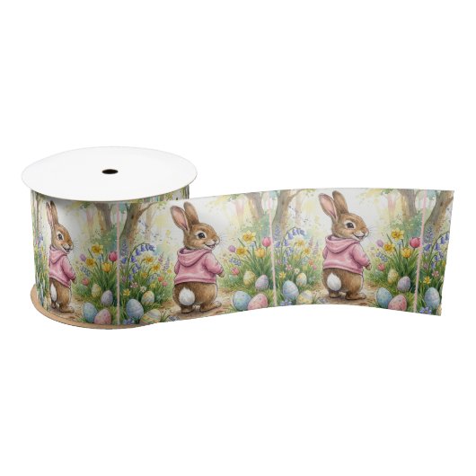Easter Bunny in a Spring Garden Satijnen Lint (Spoel)