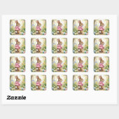 Easter Bunny in a Spring Garden Vierkante Sticker (Vel)