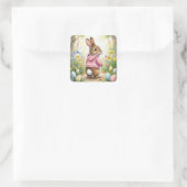 Easter Bunny in a Spring Garden Vierkante Sticker (Tas)