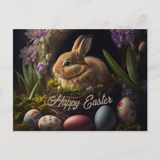 Easter Bunny in eggs nest cute Briefkaart (Voorkant)