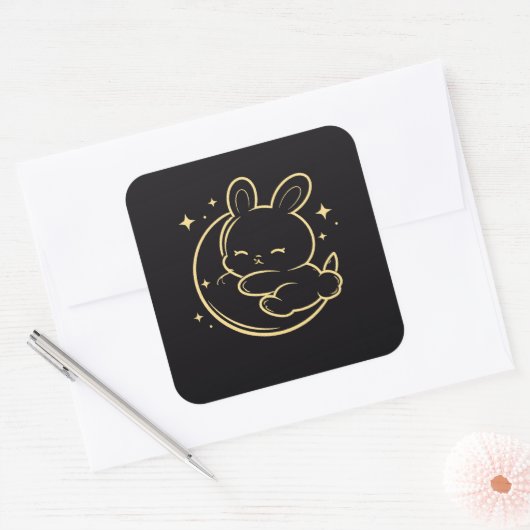 Easter Bunny Moon Gold Line Art Sticker (Envelop)