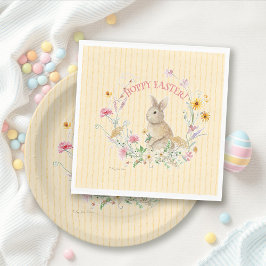 Easter Bunny Pastel Wildflowers w Yellow Ribbons Servet