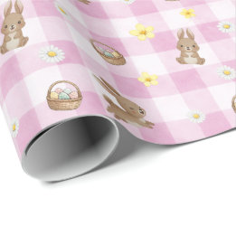 Easter Bunny Pink Gingham Wrapping Paper Cadeaupapier