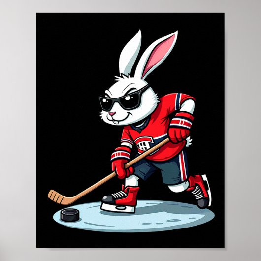 Easter Bunny Playing Hockey  Poster (Voorkant)