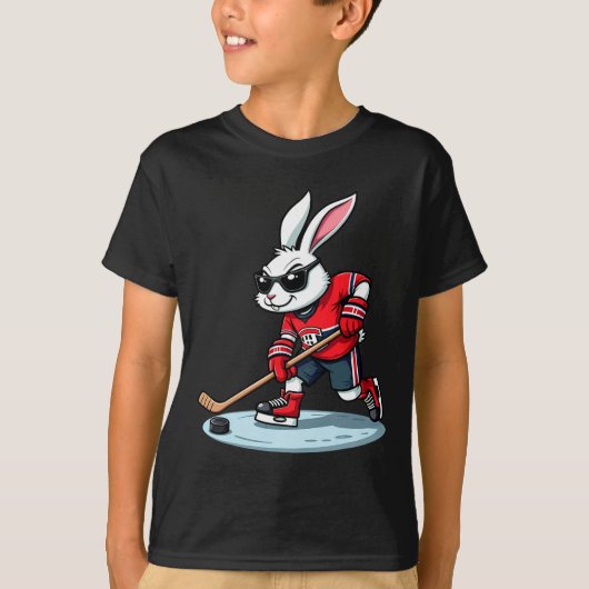 Easter Bunny Playing Hockey T-shirt (Voorkant)