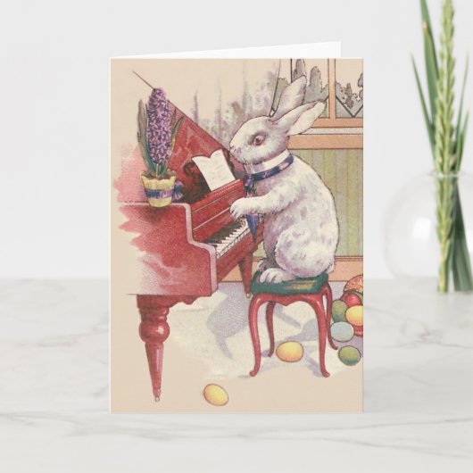 Easter Bunny Playing Piano Hyacinth Feestdagen Kaart (Voorkant)