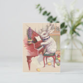 Easter Bunny Playing Piano Hyacinth Feestdagenkaart (Staand voorkant)