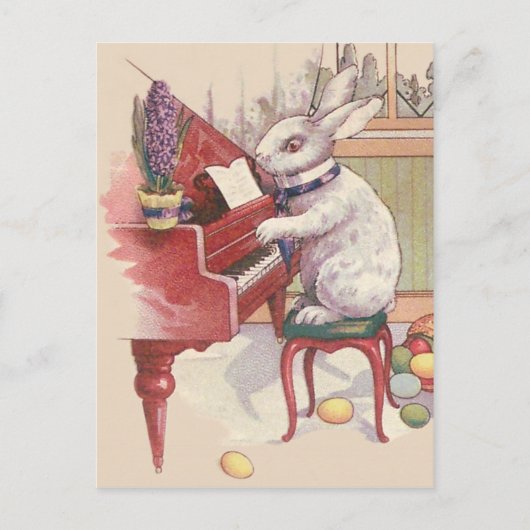 Easter Bunny Playing Piano Hyacinth Feestdagenkaart (Voorkant)