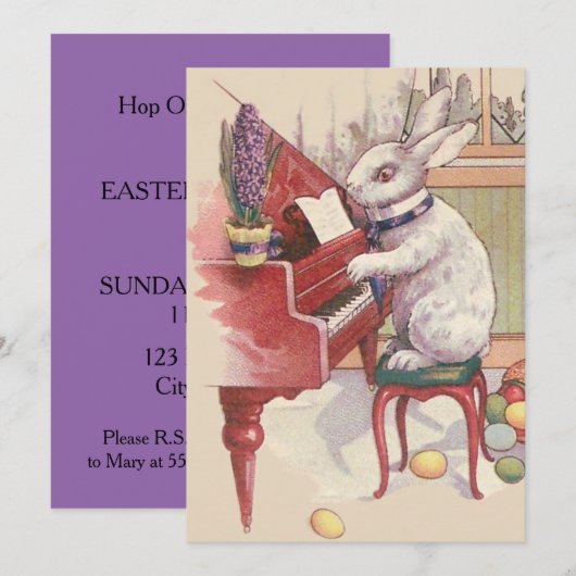 Easter Bunny Playing Piano Hyacinth Kaart (Voorkant / Achterkant)