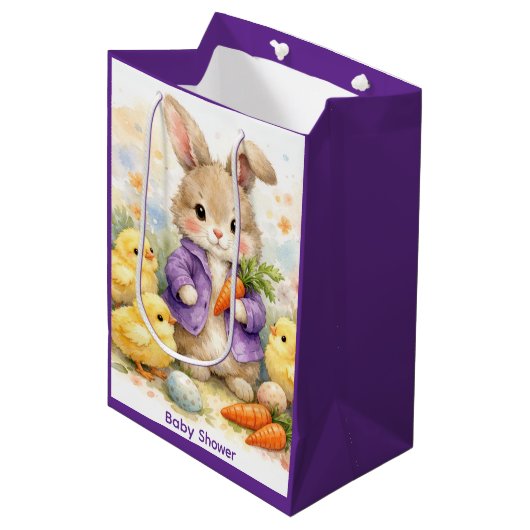 Easter Bunny Purple Jacket Baby Shower Medium Cadeauzakje (Voorkant Gekanteld)
